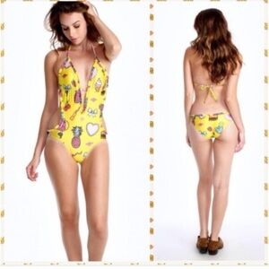 NWT Wildfox Yellow Emoji Cutout Monokini One Piece Sz. S